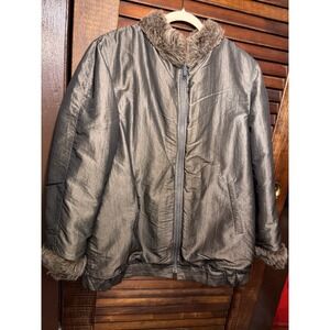 Vtg Penguin M Liman Co Jacket Reversible Bomber Faux Fur Nylon Metallic Bronze M